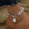 Anklets WUKALO Fashion Big Lock Chain Anklets For Women Punk Silver Color Thick Chain Ankle Brelet Leg Foot Chain Anklets Jewelry J230815