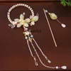 Decorative Figurines Yj Fairy Hair Ring Hairpin Set Tassel Back Fixer Glazed Flower Headdress For Han Chinese Clothing