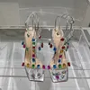 Crystal PVC Sandaler för kvinnor Färgglada Rhinestone Square Open Toe High Heel Summer Sexy Ladies Semesterklänningskor