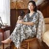 Women's Sleepwear Floral Print Pajamas Dress Contton Mesh Lace Long Peignoir Princess Romantic Nightgowns Vintage Female Nightie