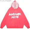 Men's Hoodies Sweatshirts American Sweatshirt Embroidered Letter Printing Full Zip Hoodie Y2K Street Clothing Men's Hip Hop Punk Loose Pink Jacket Z230816