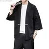 Мужские куртки мужская кимоновая куртка кардиган повседневное хлопковое белье для белья с семи рукавами кардигана хлопковая льняная куртка китайская куртка кунг -фу Z230816
