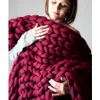 Blankets WOSTAR Fashion chunky merino wool blanket thick large yarn roving knitted blanket winter warm throw blankets sofa bed blanket 230814