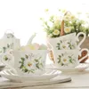 Dinnerware Sets Ceramic Teapot Cutlery Set Coffee Mug Cup And Saucer Hand-Painted Tea Cups Wedding Plate 9pcs/Set