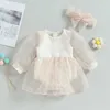 Sukienki dla dziewczyn nowonarodzone niemowlęcie sukienka romonna kropka Drukuj patchwork Długie rękawie Jeskuts Noworodka Ubrania dziecięce Body z opaską R230815