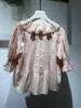 Women's T Shirts Women Neck High Pressed Pleated Lace Embroidery Doll Shirt