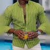 Herren lässige Hemden einzigartige Männer Hemd Helle Farbe Vertikal gestreiftes Revers Slim Fit Single Breasted Workwear mit langen Ärmeln für 3