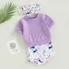 Clothing Sets 0-3Y Baby Girls Clothes Sets Summer Short Sleeve Solid T-shirt and Elastic Rabbit Print Shorts Headband Set