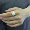 Pierścienie klastra fnj 925 Pierścień srebrnego liścia oryginalny pure s925 szterling dla kobiet biżuteria Regulowana wielkość naturalna peal słodkowodna