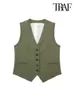 TRAF Vrouwen Mode Knop Linnen Vest Vintage V-hals Mouwloos Vrouwelijke Bovenkleding Chic Vest Tops 230815