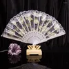 Decorative Figurines Silver Glitter Lace Floral Folding Hand Fans Chinese Vintage Wave-shaped Fan Dancing Props For Wedding Party Girls