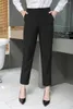 女性用パンツ薄い足首の長さの夏の女性オフィスワークヘムスプリットストレッチプラスブラックブルーTA76