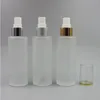 100ML Empty Frost Glass Spray Fine Mist Bottle 34Oz Refillable Round Glass Cream Pump Dispenser Gold Silver Collar with Aluminum Spray Csnv