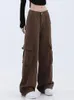 Calça feminina Y2K Brown macacão jeans Fashion 2023 Style Troushers Caustra High Casual Streetwear Casual BF