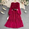Casual Dresses High Quality 2023 Est Fashion Runway Designer Dress Women's V-Neck Ruffle Bubble Long-Sleeved A-Line Pleated