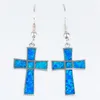 Kolczyki Dangle Kongmoon Latin Cross Ocean Blue Fire Opal Srebrna biżuteria dla kobiet Drop