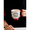 머그잔 세라믹 레트로 밀크 커피 아침 식사 400ml 컵 체리 수제 인쇄 일본 스타일 창조적 생일 선물 빨간색 파란색
