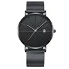 Polshorloges Heren Business Watch Simple Ultra-Thin Quartz met kalender Steel Wirstband Fashion Mens Watches Clock