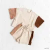 Conjuntos de roupas verão da criança meninas algodão manga curta topo + shorts conjunto bebê meninos manga curta t conjuntos roupas crianças costura cor roupas