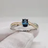 Кластерные кольца 0,5CT Натуральное обручальное кольцо для сапфира для женщины 4 мм 6 мм темно -синяя свадьба 925 Серебряные украшения