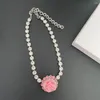 Pendant Necklaces Fashion Personality Light Luxury Pink Flower Necklace Earrings Set For Women Collares Para Mujer Collar Collier