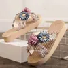 Chinelo moda meninas verão casual slides crianças confortáveis chinelos de linho estilo praia flor sandálias de dedo do pé aberto criança sapatos internos