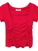 Kvinnors T-skjortor veckade Womengaga Korea Sexig Slim Square Neck Kort ärm T-shirt Spicy Girls Top Women Tees Red Fashion Korean 8pu