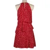 Casual Dresses 2023 Retro Polka Dot Sleeveless Dress Ladies Sexy Boho Miniskirt O-neck Floral Flower Cascading Ruffle