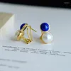 Studörhängen Original Minimalist Lapis Lazuli Pearl Round For Women Classic Light Luxury High-End Blue Earings Party Jewelry