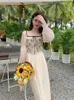 Lace Floral France Elegant Dres Chiffon Vintage Evening Party Midi Dress Female Print Beach Princess Fairy New 230808