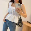 Bluzki damskie czołgi camis topy koszulki szczupła kwadratowa bluzka bluzka plon biała koszulka ruffy koszulka camisas Chemise femme blusas mujer