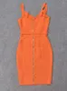 Casual Dresses BEAUKEY Sexy Quality Luxury Orange Bandage Women Autumn Sashes Belt Plunge V Bodycon Dress XL Spaghetti Evening Vestidos