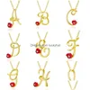 Anhänger Halsketten Neue Mode Red Rose Initiale Halskette Statement Briefkette Mädchen Alphabet Anhänger Liebhaber Schmuck für Frauen Drop d Dh0zj