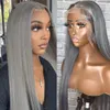 Brazilian Human Hair Grey Colored Lace Front Wigs For Women HD Transparent Lace Gray Frontal Wig Pre Plucked Bone Straight Wig Synthetic Mixed Preplucked