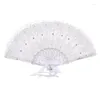 Decorative Figurines Custom Wedding Hand Fans White Handmade Embroidery Chinese Style Lace Handheld Ladies Unisex Pearl Bride Handfan