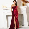 Casual Dresses One Shoulder Sexy Evening Dress Women Patchwork Sequin Sleeveless Split Bodycon Formal Maxi Party Prom Vestido Female Robe