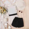 Clothing Sets Kid Baby Girl 4PCS Outfit Solid Color Camisole Tops and Elastic Shorts Belted Vest Coat Sun Hat Summer Clothing Set 4-7T