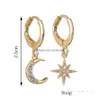 Stud Fashion Woman Earrings 18k Gold Moon and Star Dangle Charms LAP Hoop Earring Luxury Smycken Tillbehör för tjejkvinnor Drop Del Dhdsq