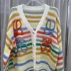 Nya kvinnors tröjor V-ringning Knitdesigner Tröja Full Print Pullover Luxury Polo Collar Puff Woolen Sweater Bottom Shirt Top