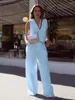 Damen zweisteuelhafte Hosen Sommer weiße Baumwollwäsche Sets für Frauen modische ärmellose Weste Tanktop und hohe Taille Wide -Bein -Anzug Outfit