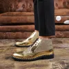 Dress Scarpe Brogue Derby for Men Fashion Casual Gentleman Wedding Patry Mash Golden Pounted Toe 230814