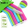 Tumblers WALFOS 5 Pieces Set Reusable Silicone Straws Set Long Flexible Bar Accessories 230814