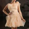 Partykleider charmanter Champagner-Heimkehr One-Shoulder Short Prom Kleider Organza Mini Ballkleid Abschluss