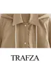 Trench de trincheira feminina trafza moda moda elegante manga comprida cor sólida cor sólida casual windbreaker women bolsões de gole de soneta solteira 230814