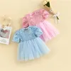 Девушки платья детское детское платье для вечеринки элегантное блестки с короткими рукавами сетчатые платья для маленьких девочек R230815