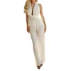 Kvinnors byxor 2 stycken Set Sexig backless V-ringning Top Woman Summer White Pleated Trouser Suits Female Elegant Wide Leg Streetwear