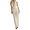 Pantaloni da donna 2 pezzi Set sexy senza schienale a V-torta donna Summer Polloch White Abita si adatta alle gambe ad larga gamba Elegante Streetwear