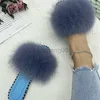 Slippers Women Luxury Natural Fur Slides Ladies Summer s House Slippers Real Fox Fur Outdoor Woman Furry Flats Sandals Flip Flops X230519