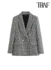 Kvinnor kostymer blazers traf kvinnor mode dubbel breasted houndstooth blazer coat vintage långärmad klafffickor kvinnliga ytterkläder chic vestes 230815