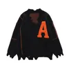 Men s Sweaters Irregular Hem Frayed Letter Embroidery V Neck Casual Men and Women High Street Retro Pullover Knitted Autumn Clothes 230814